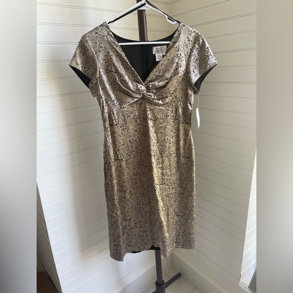 Adrianna Papell Gold Sheath Midi Dress